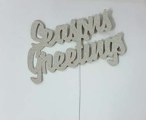 Seasons Greetings Silver Glitter Card Cake Topper - Click Image to Close
